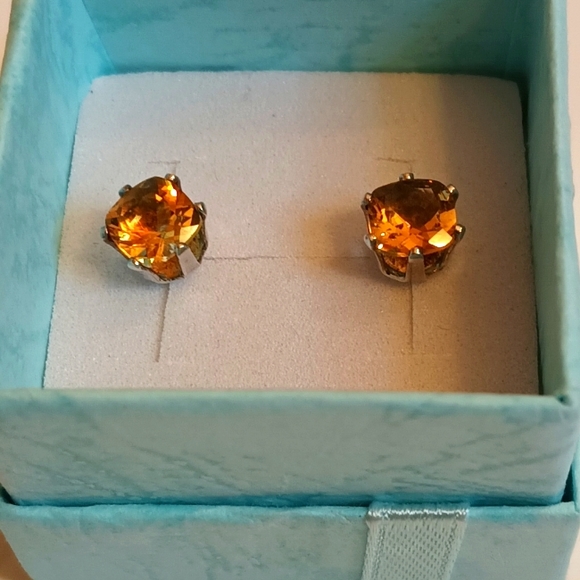 925** Vintage Large Stud Citrine Earrings - Picture 1 of 3
